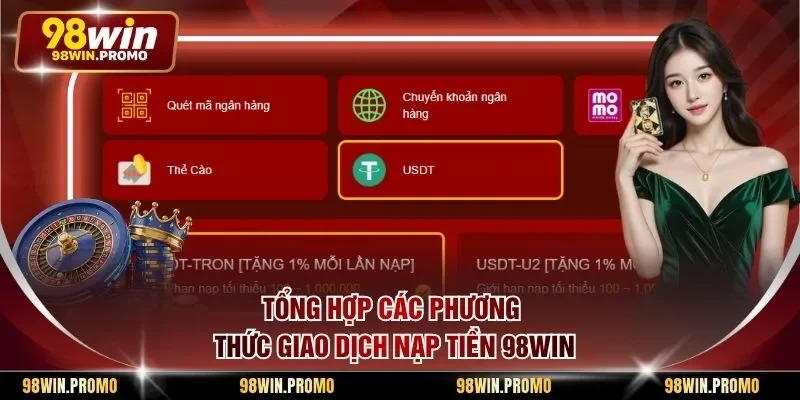 Tổng hợp các phương thức giao dịch nạp tiền 98win